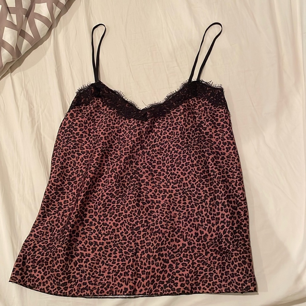 Lace satin cheetah print tank